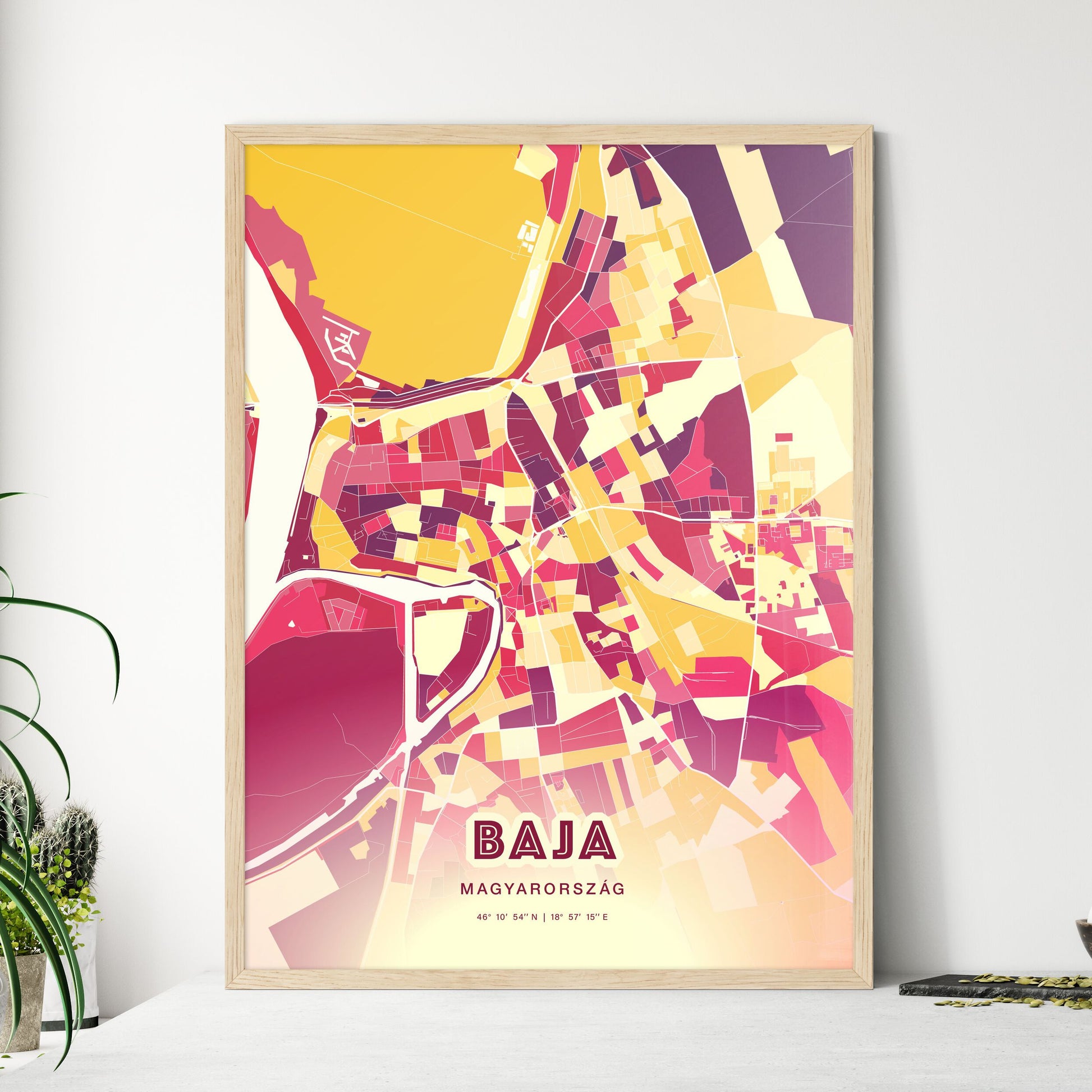 Colorful BAJA HUNGARY Fine Art Map Hot Red