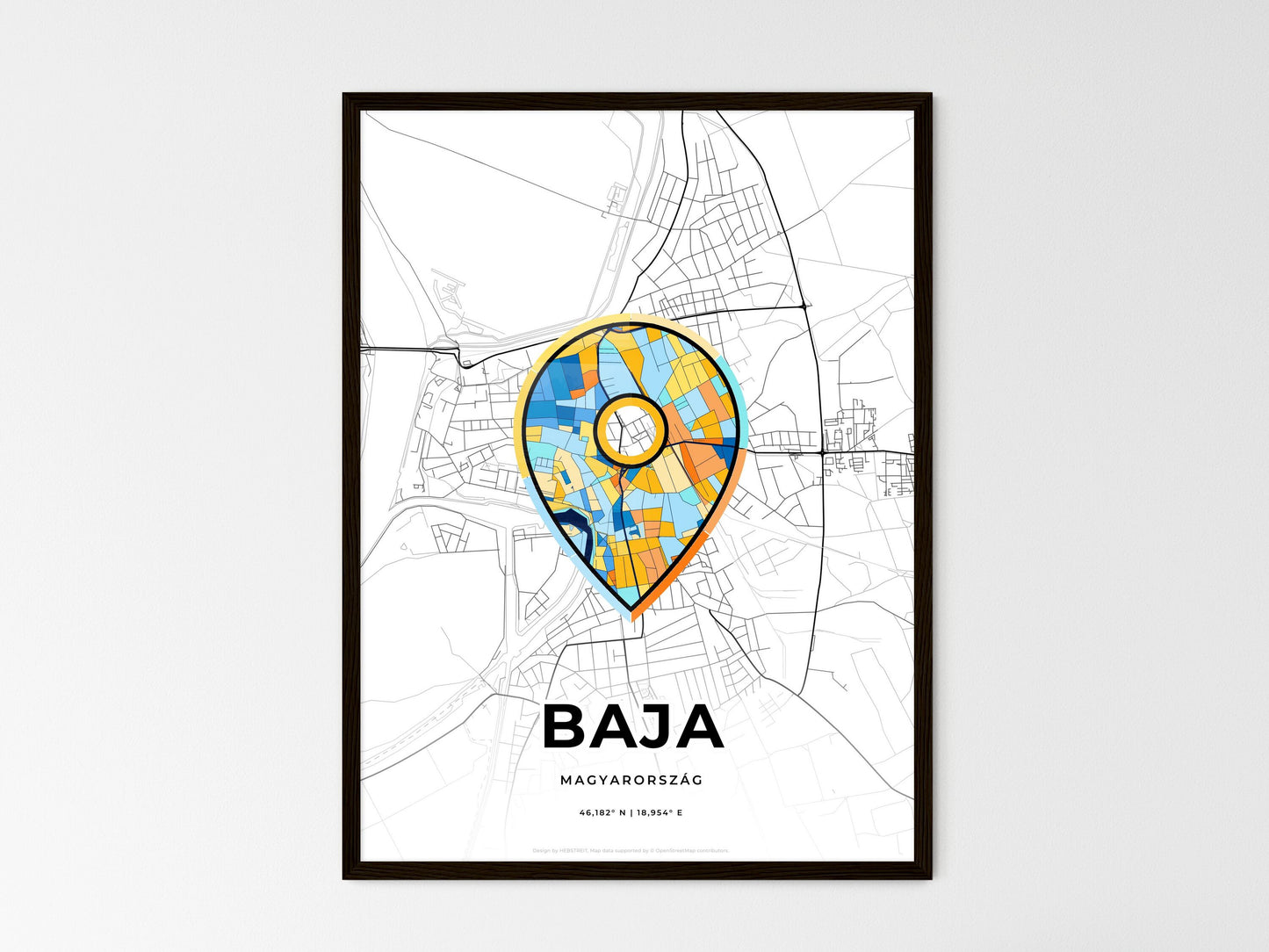 Baja Hungary wedding art map with pointer icon