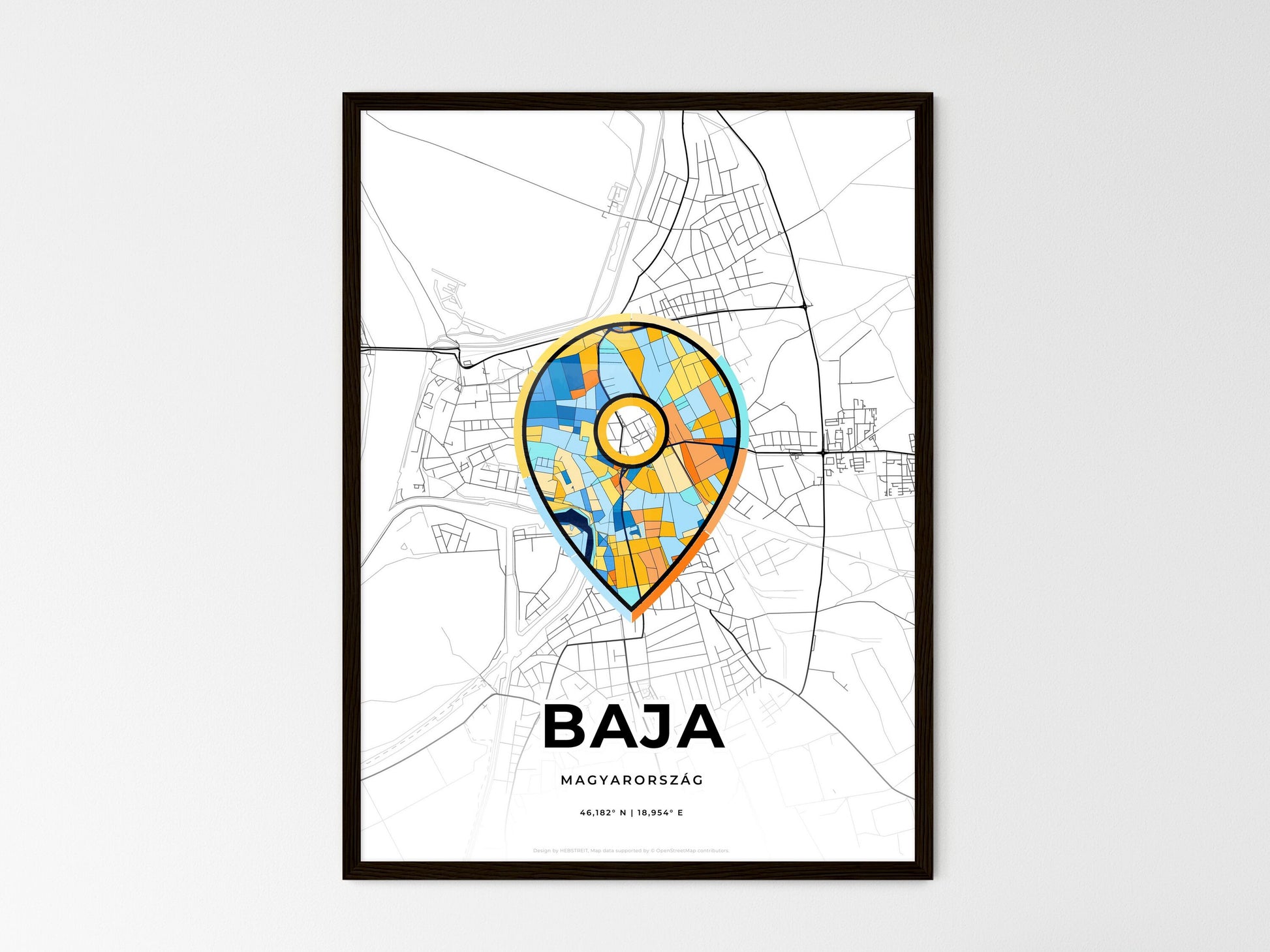 Baja Hungary wedding art map with pointer icon