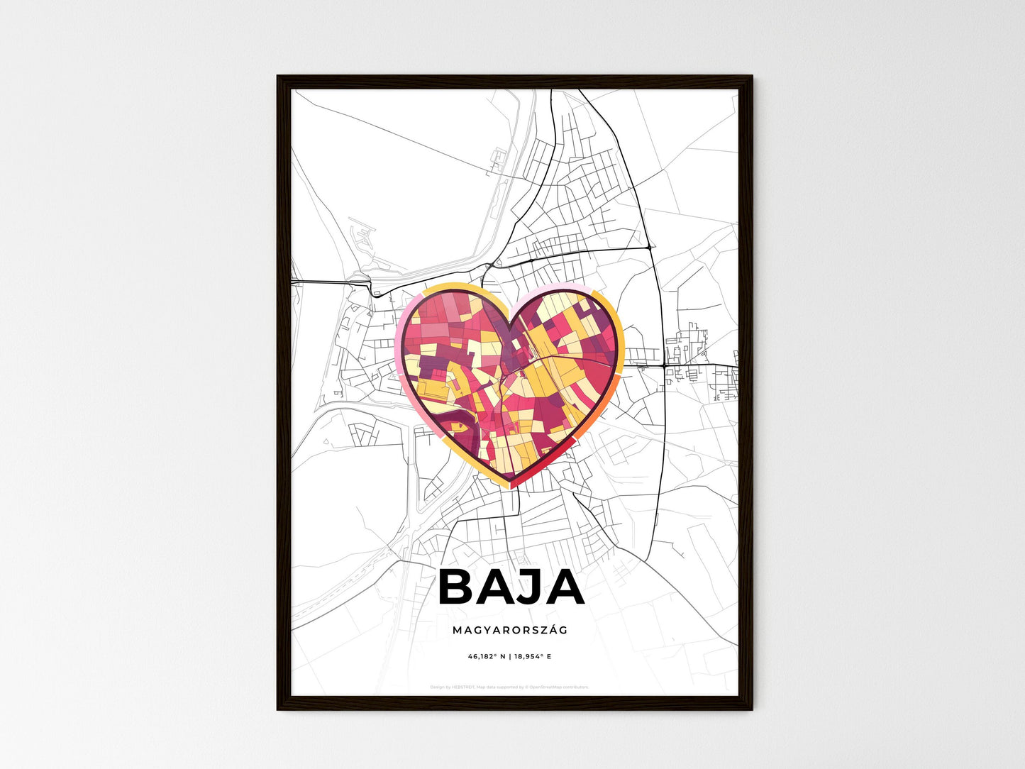 Baja Hungary wedding art map with heart icon