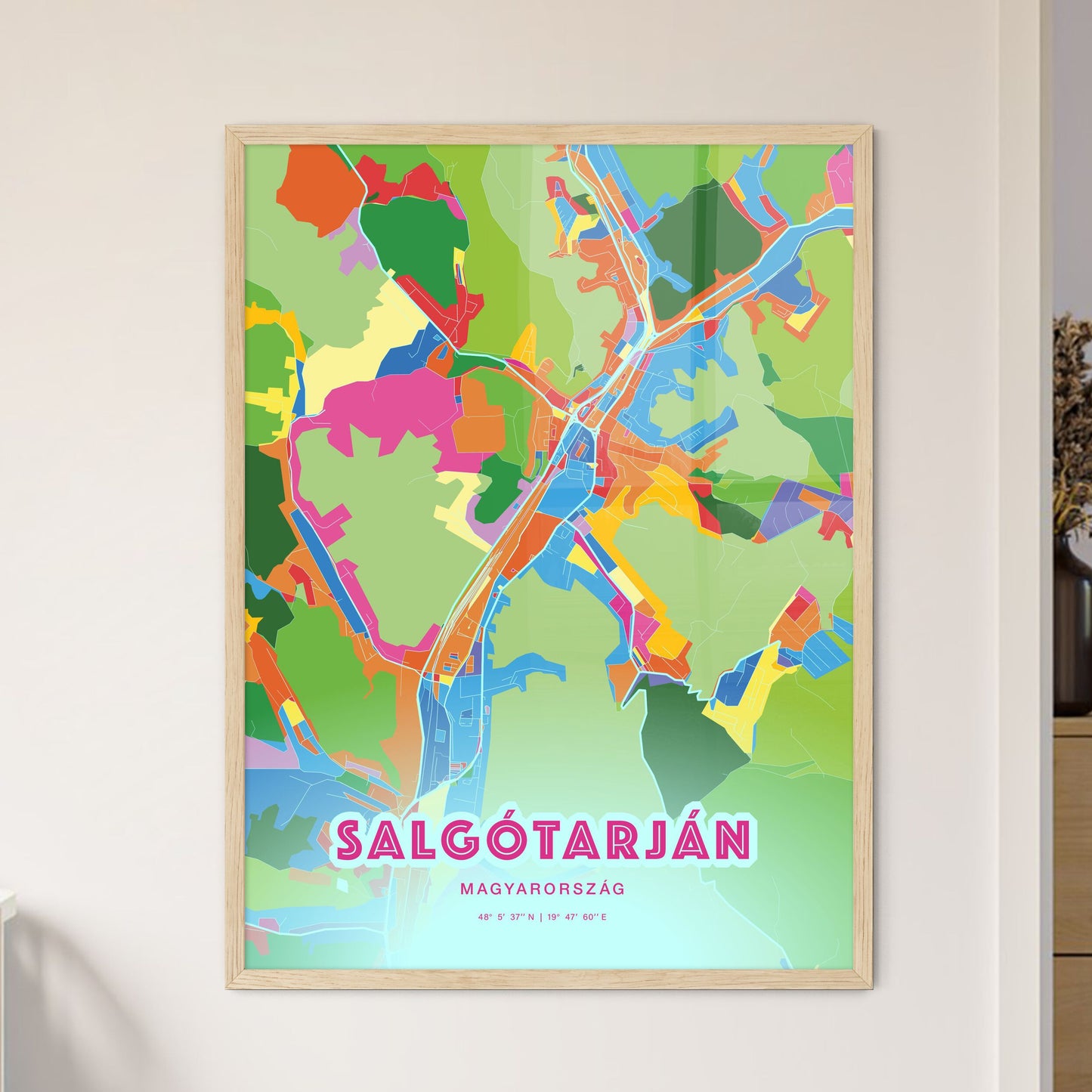 Colorful SALGÓTARJÁN HUNGARY Fine Art Map Crazy Colors
