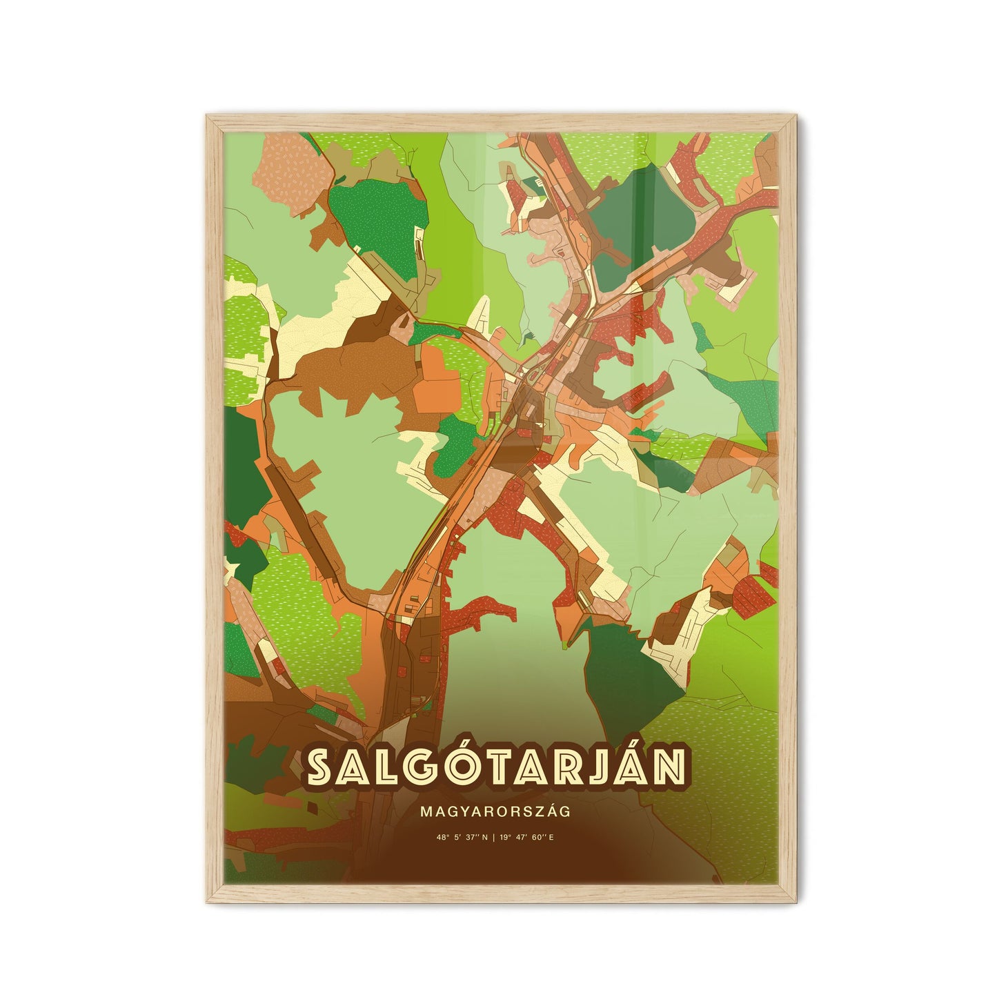 Colorful SALGÓTARJÁN HUNGARY Fine Art Map Farmhouse