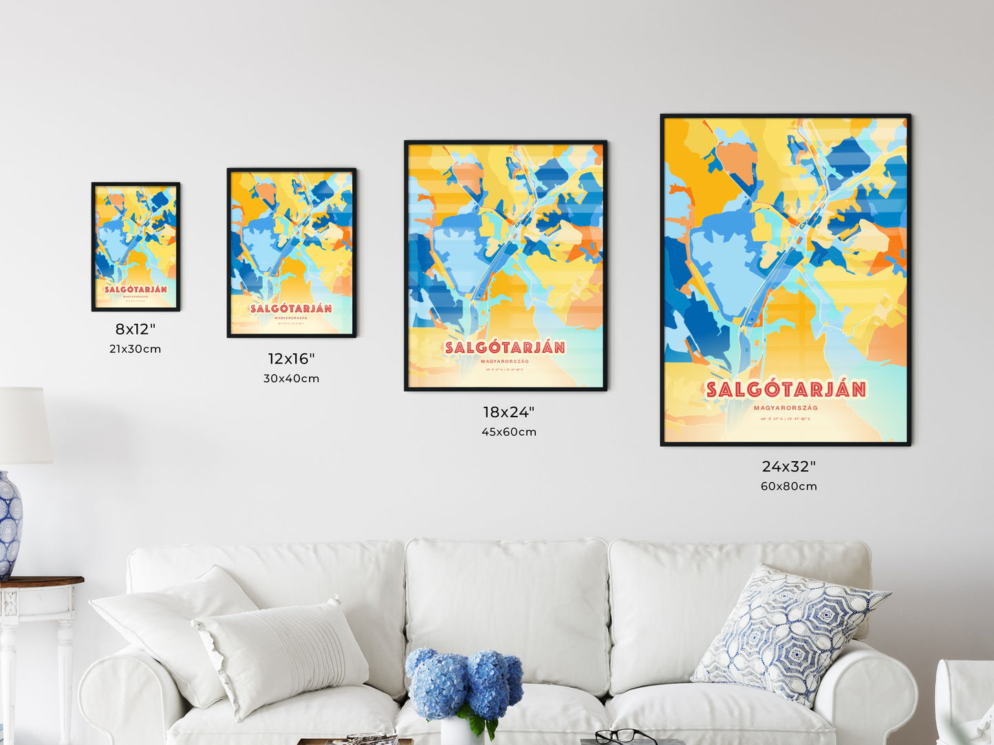 Colorful SALGÓTARJÁN HUNGARY Fine Art Map Blue Orange