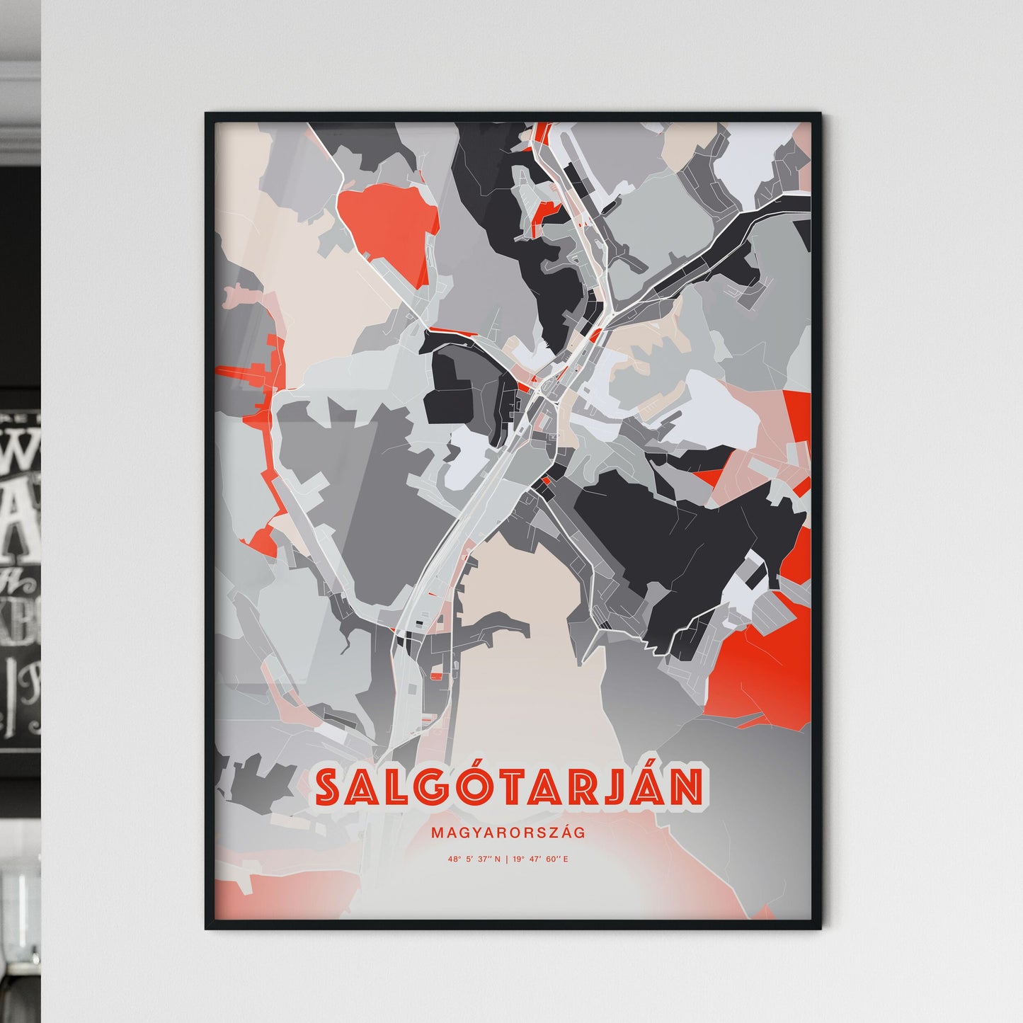 Colorful SALGÓTARJÁN HUNGARY Fine Art Map Modern