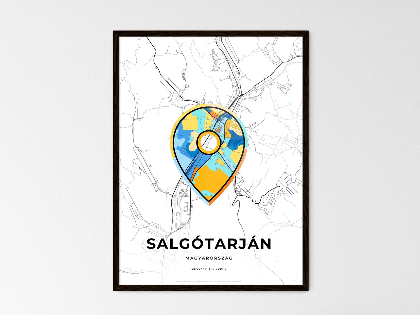 Salgótarján Hungary wedding art map with pointer icon