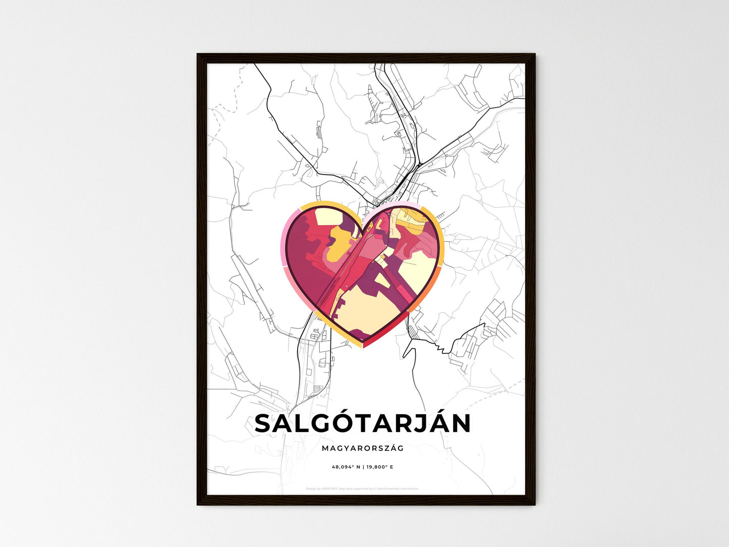 Salgótarján Hungary wedding art map with heart icon