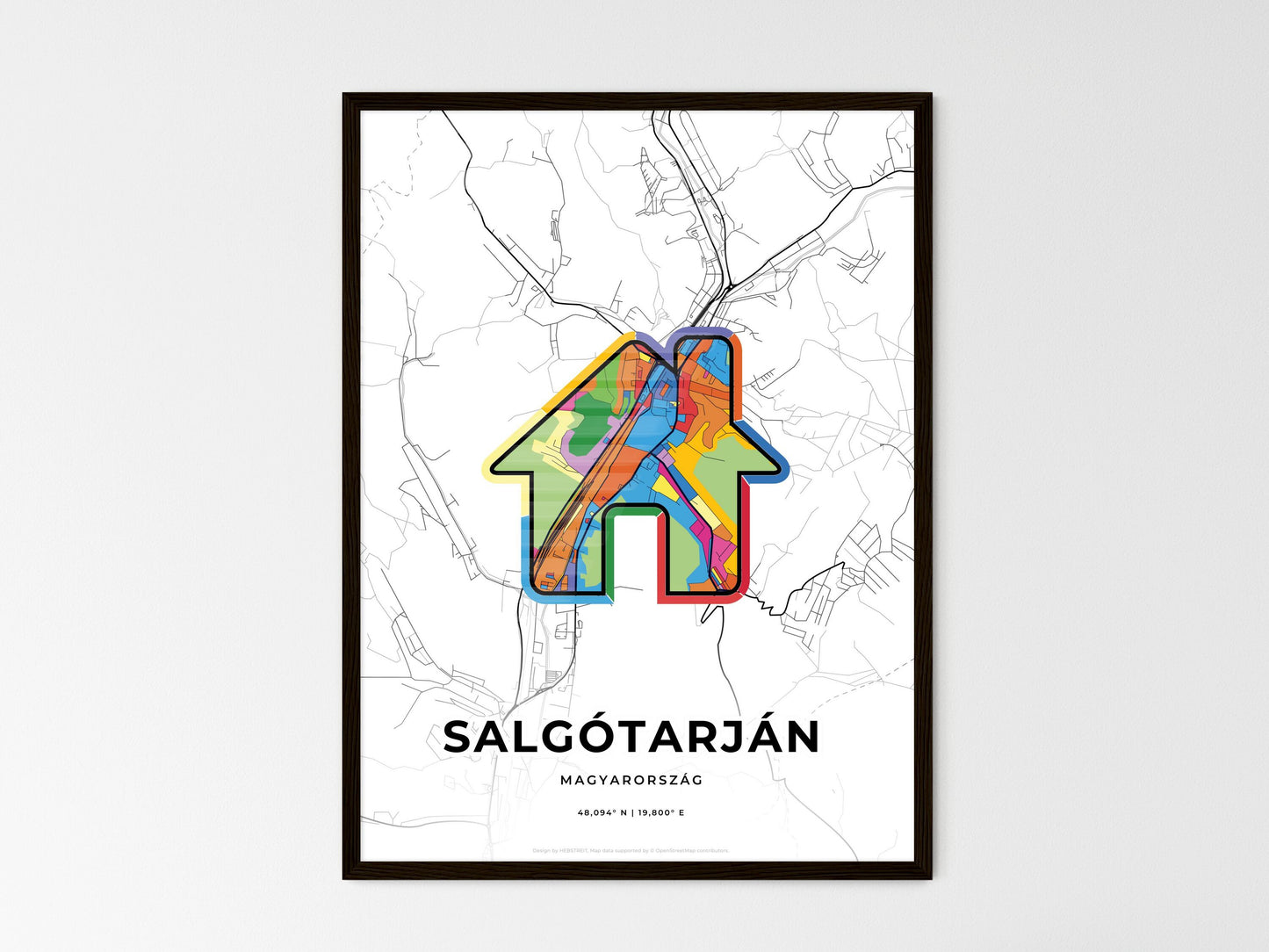 Salgótarján Hungary wedding art map with home icon