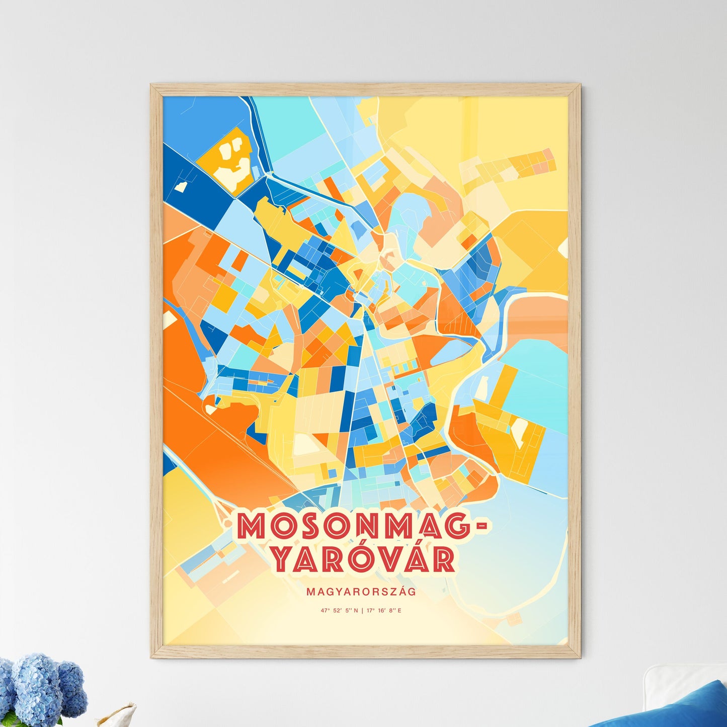 Colorful MOSONMAGYARÓVÁR HUNGARY Fine Art Map Blue Orange