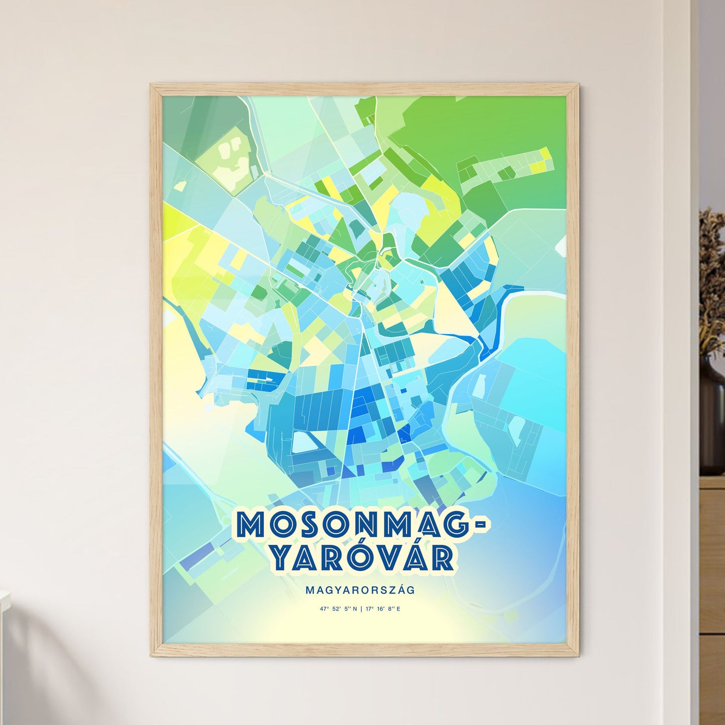 Colorful MOSONMAGYARÓVÁR HUNGARY Fine Art Map Cool Blue