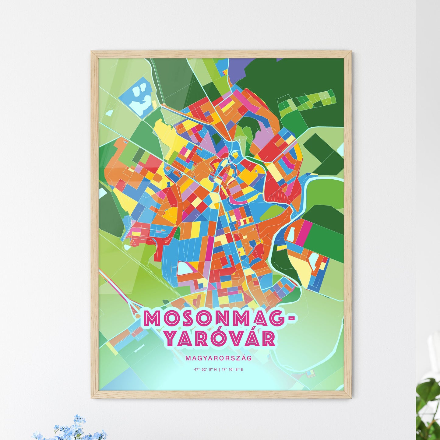 Colorful MOSONMAGYARÓVÁR HUNGARY Fine Art Map Crazy Colors