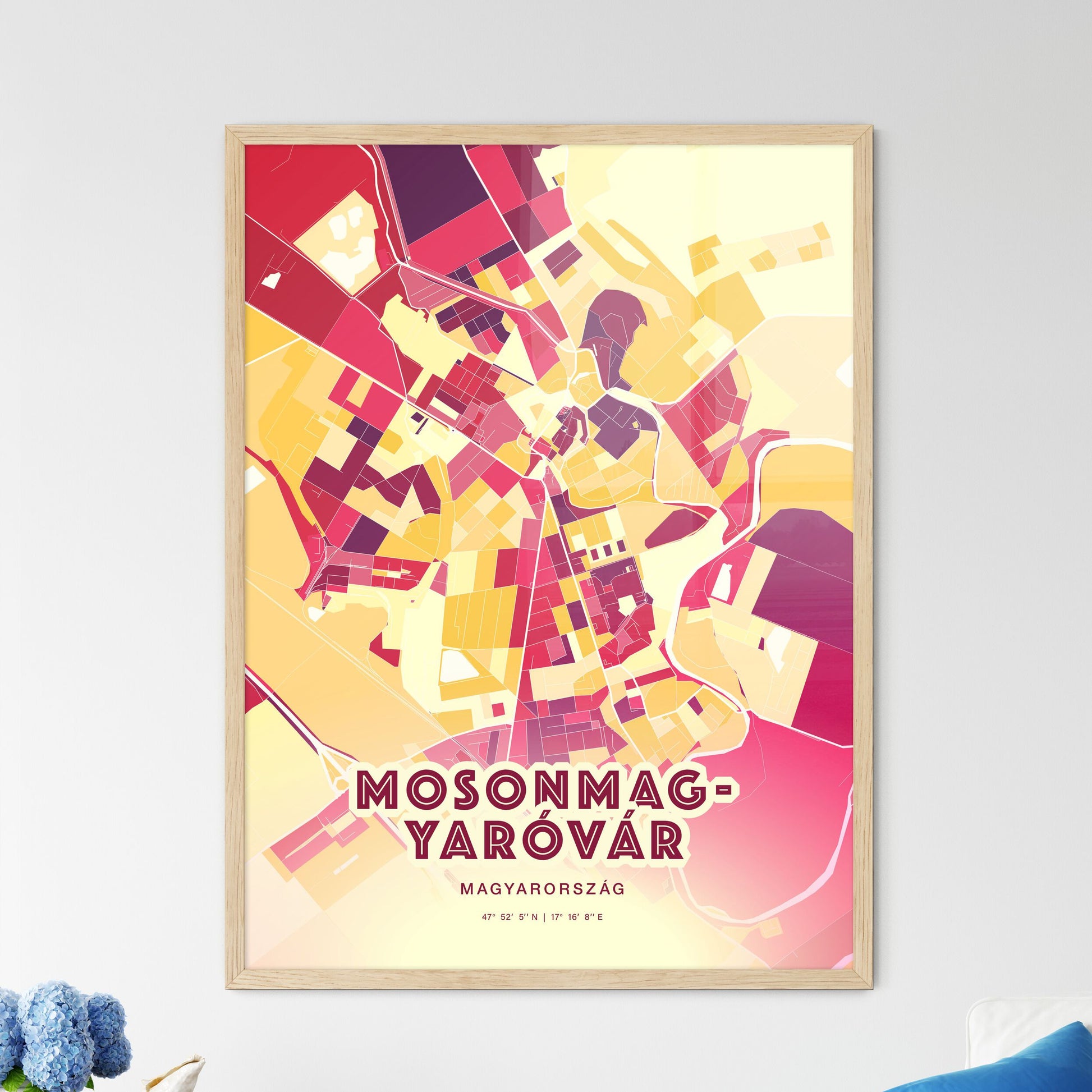 Colorful MOSONMAGYARÓVÁR HUNGARY Fine Art Map Hot Red