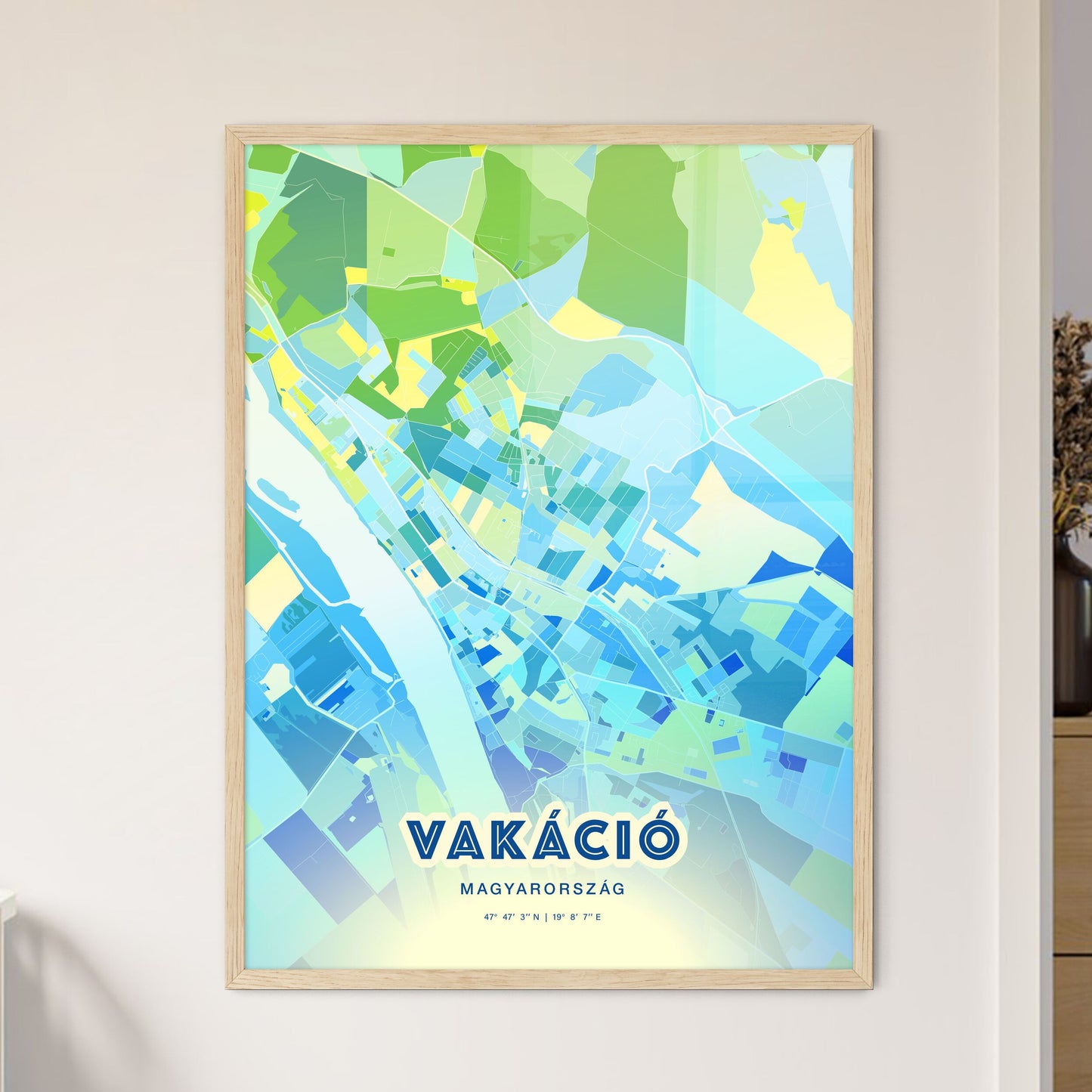 Colorful VÁC HUNGARY Fine Art Map Cool Blue