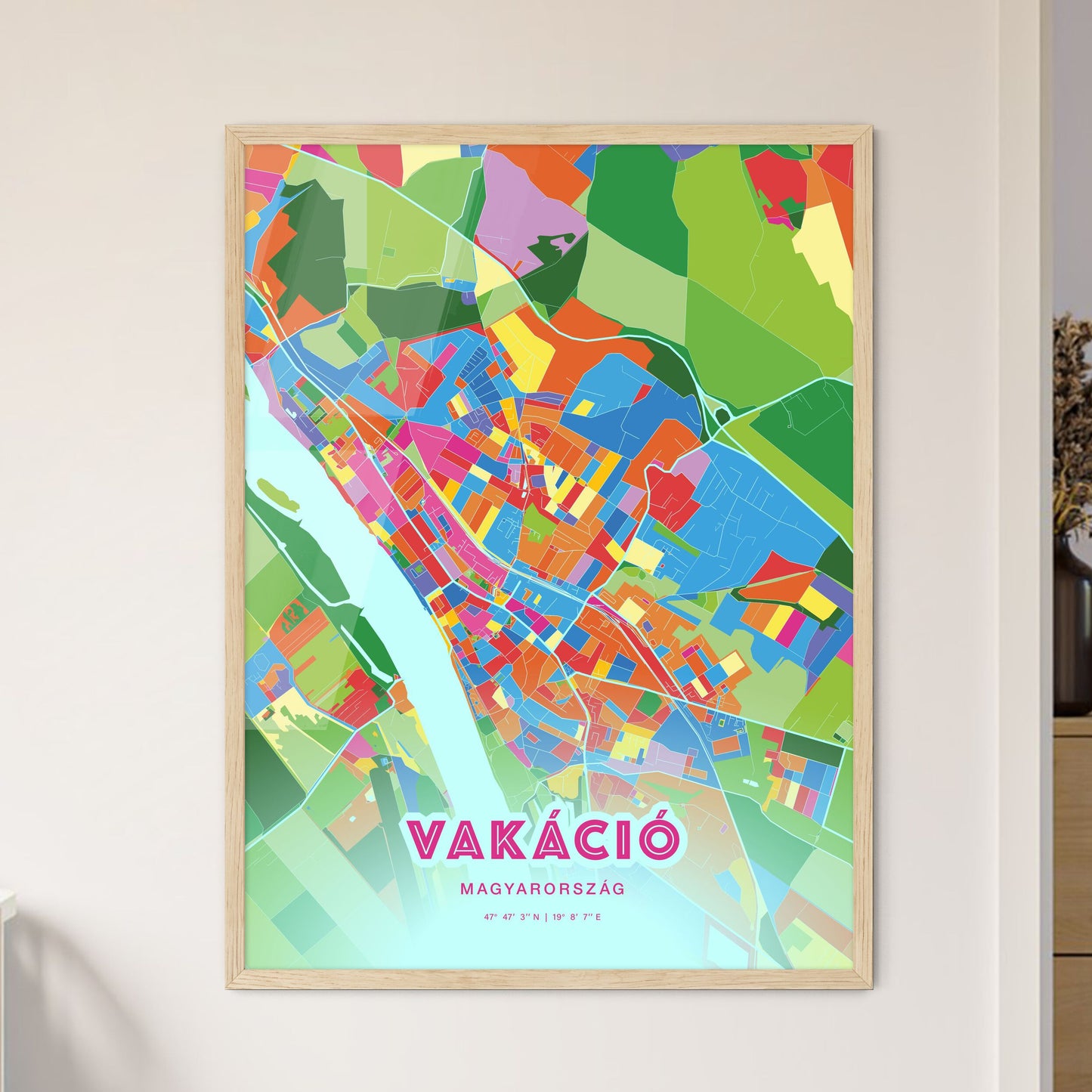 Colorful VÁC HUNGARY Fine Art Map Crazy Colors