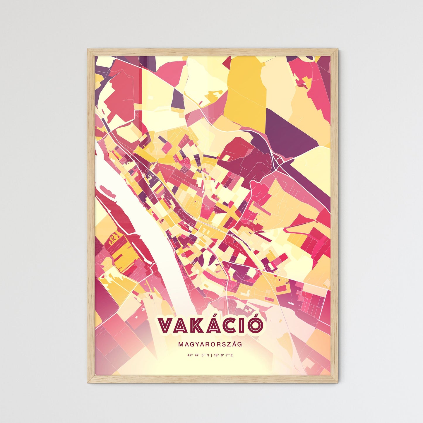 Colorful VÁC HUNGARY Fine Art Map Hot Red