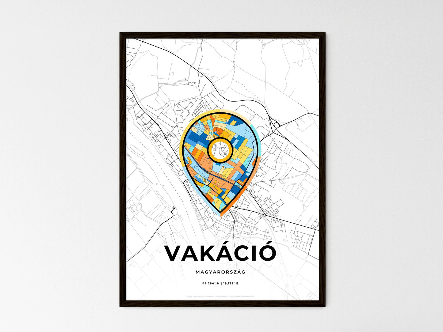 VÁC HUNGARY minimal art map with a colorful icon. Where it all began, Couple map gift. Style 1