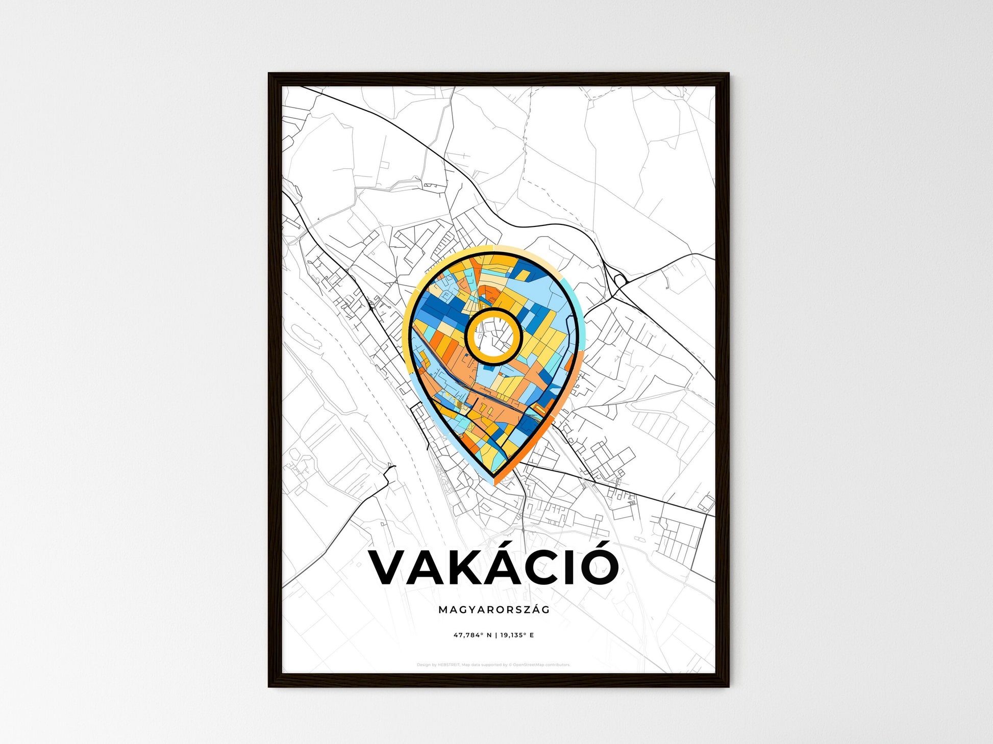 VÁC HUNGARY minimal art map with a colorful icon. Where it all began, Couple map gift. Style 1