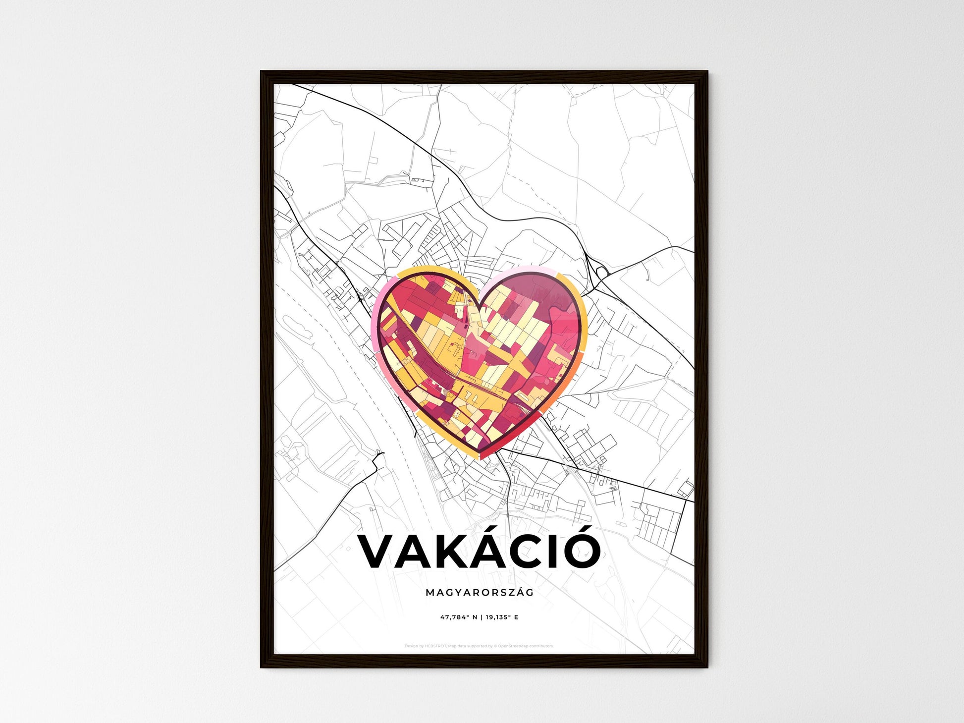 VÁC HUNGARY minimal art map with a colorful icon. Where it all began, Couple map gift. Style 2