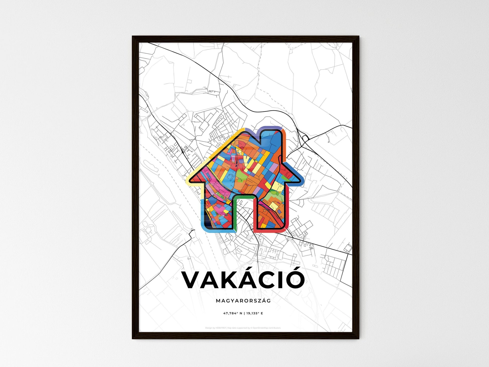 VÁC HUNGARY minimal art map with a colorful icon. Where it all began, Couple map gift. Style 3