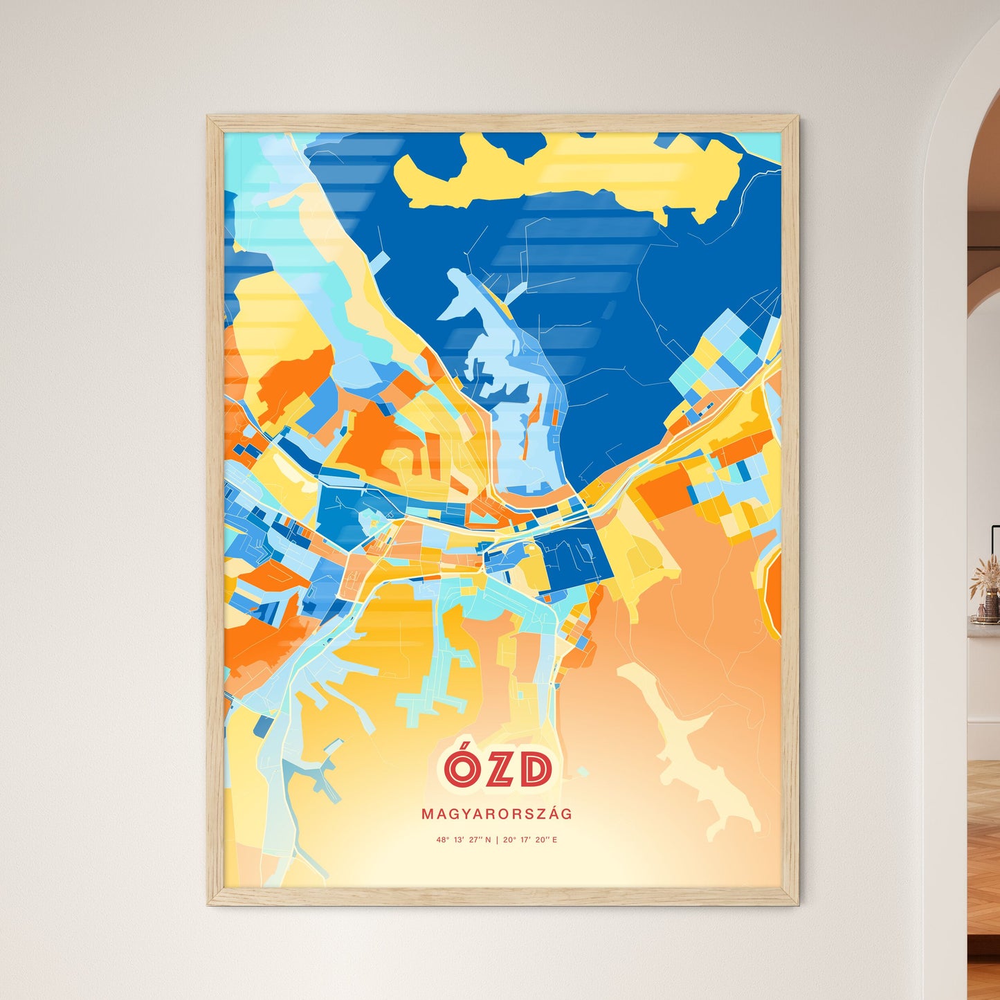 Colorful ÓZD HUNGARY Fine Art Map Blue Orange