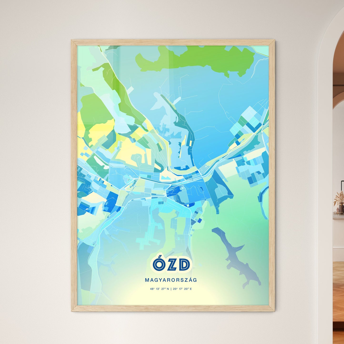 Colorful ÓZD HUNGARY Fine Art Map Cool Blue