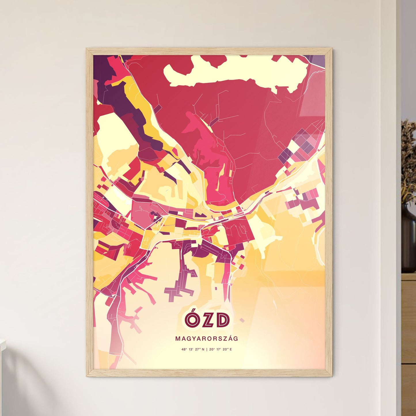 Colorful ÓZD HUNGARY Fine Art Map Hot Red