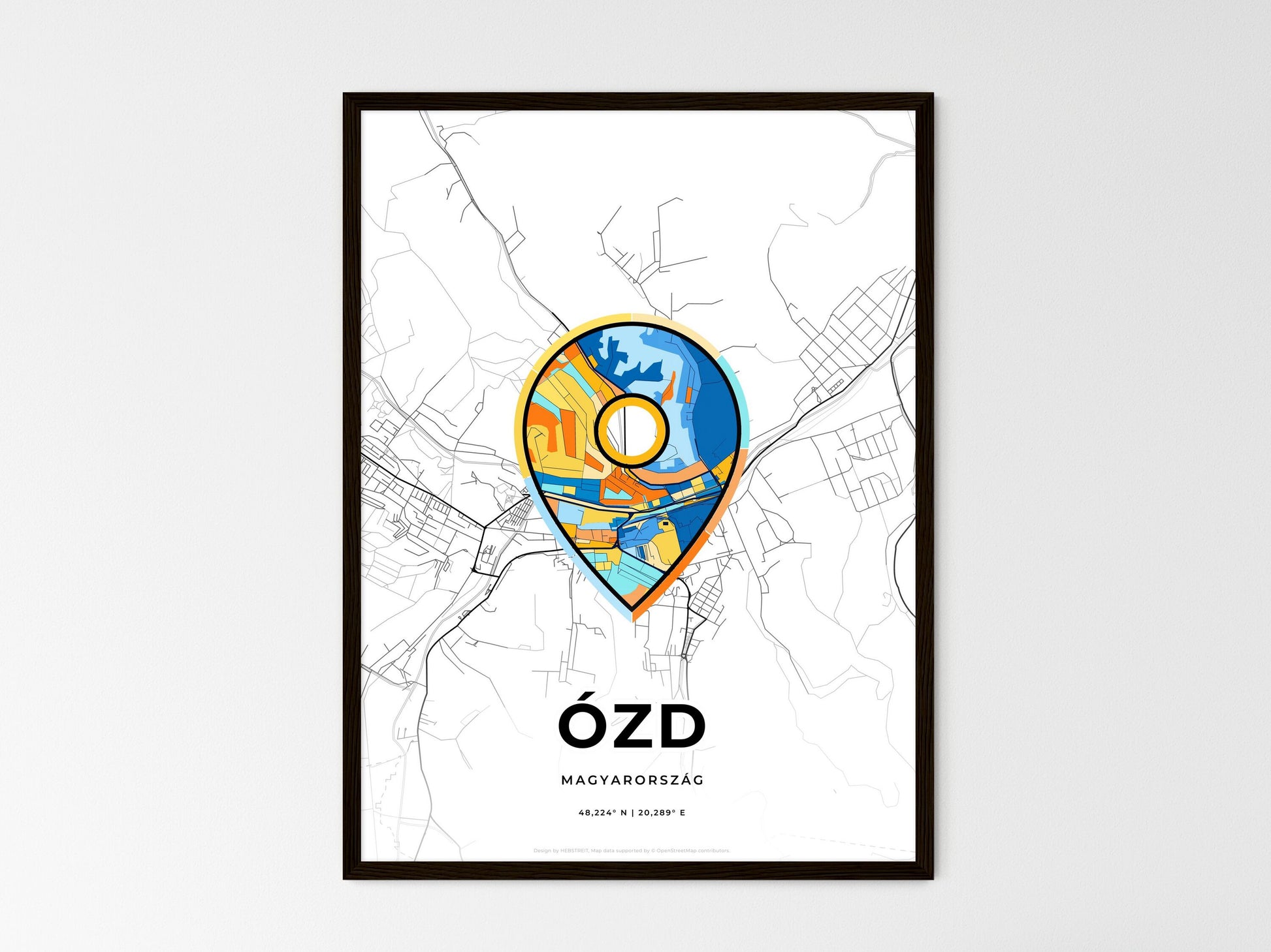 Ózd Hungary wedding art map with pointer icon