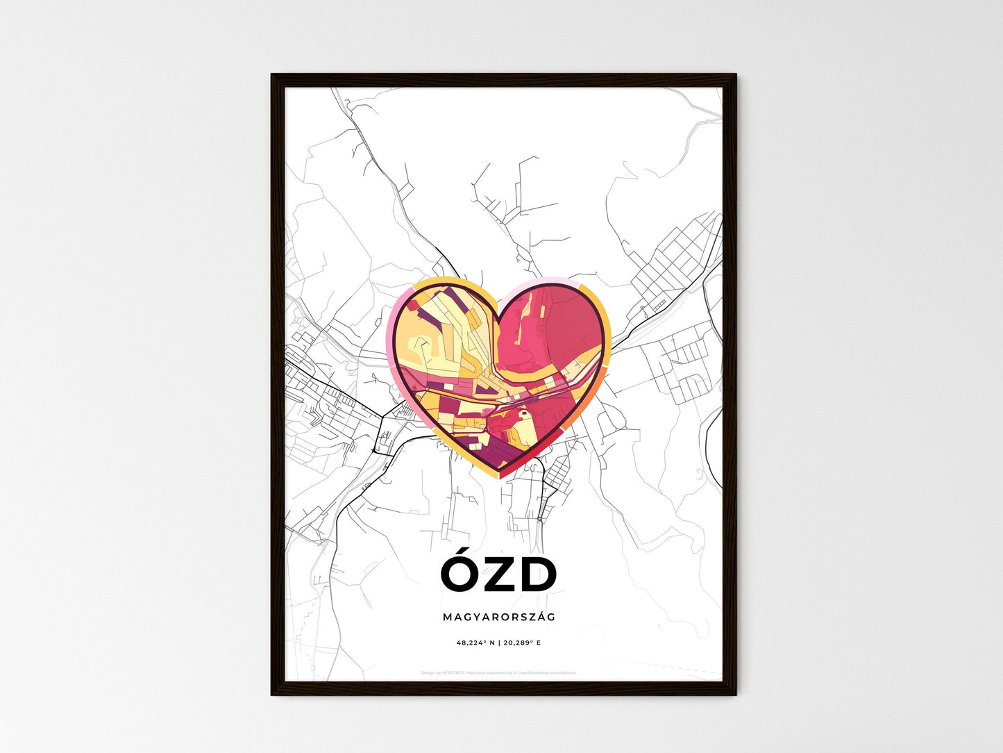 Ózd Hungary wedding art map with heart icon