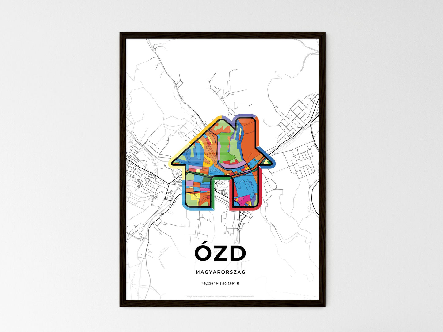 Ózd Hungary wedding art map with home icon