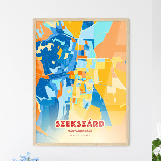 Colorful SZEKSZÁRD HUNGARY Fine Art Map Blue Orange