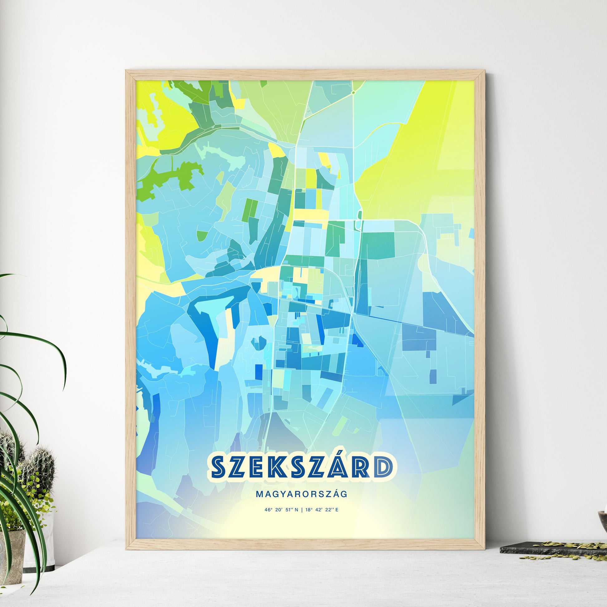 Colorful SZEKSZÁRD HUNGARY Fine Art Map Cool Blue