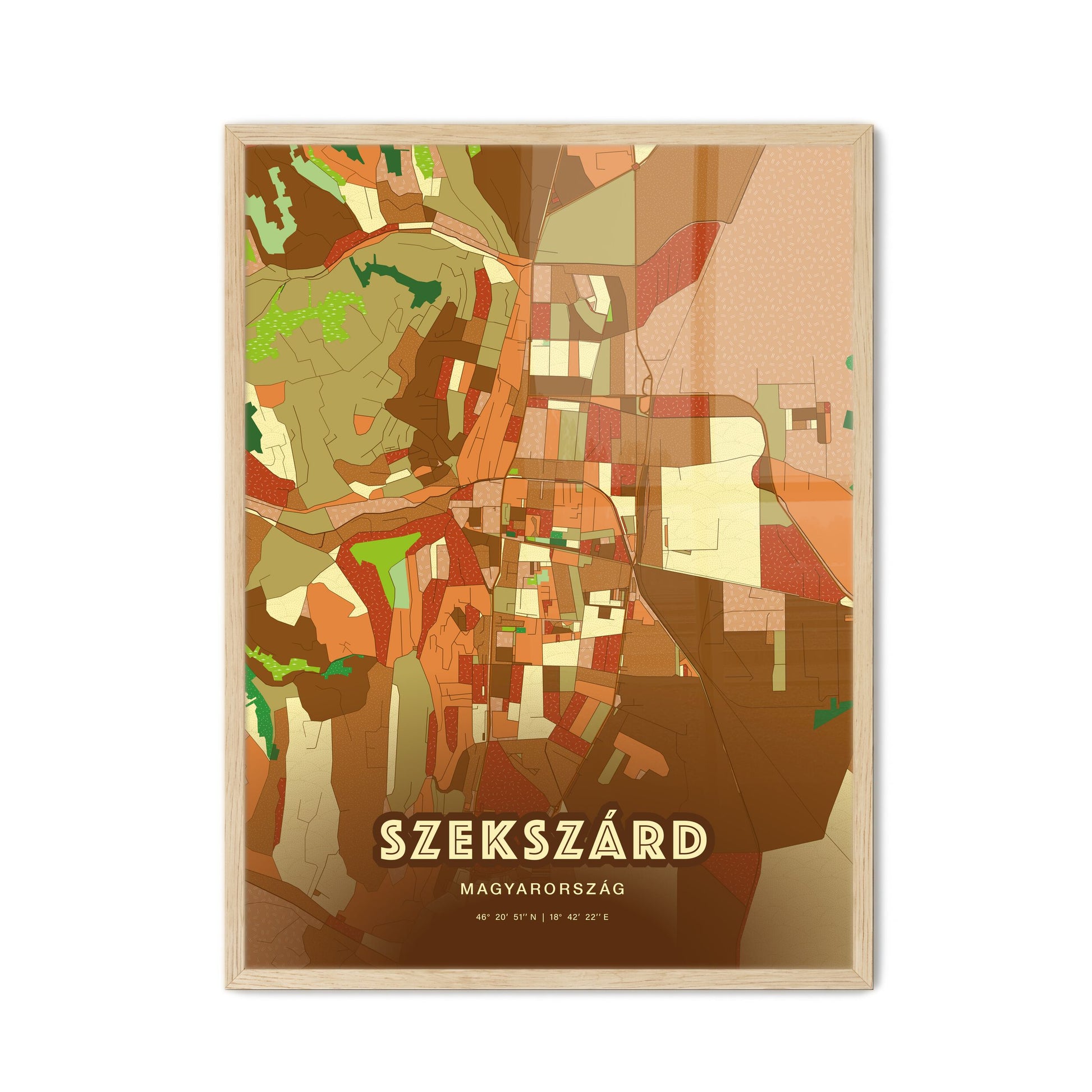 Colorful SZEKSZÁRD HUNGARY Fine Art Map Farmhouse