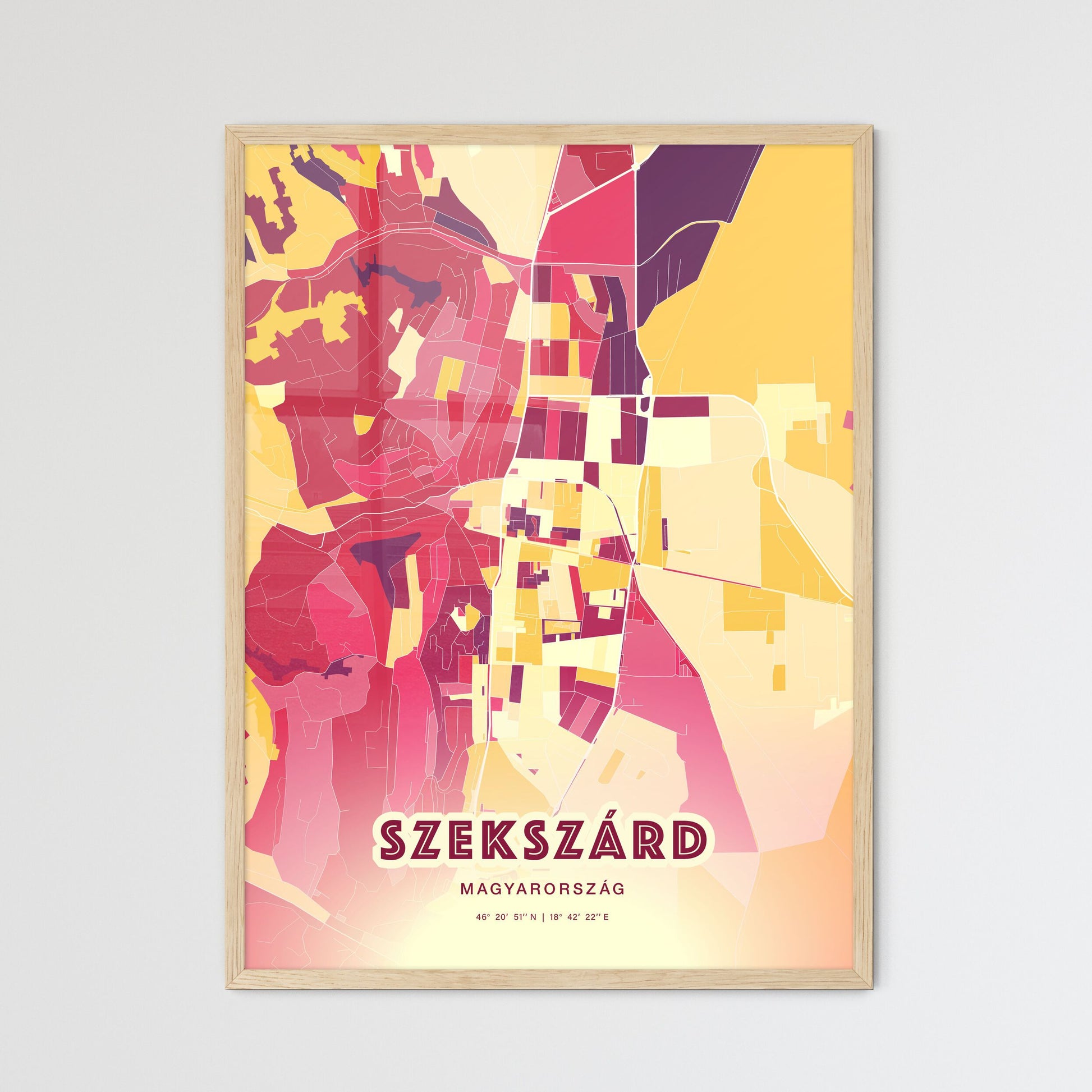 Colorful SZEKSZÁRD HUNGARY Fine Art Map Hot Red