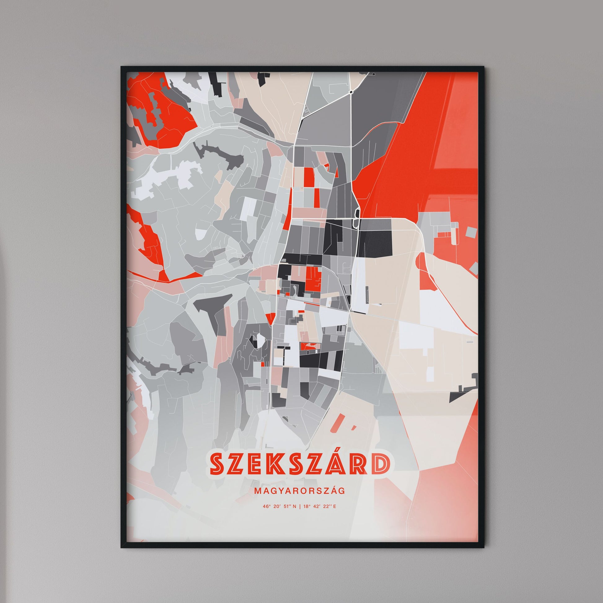 Colorful SZEKSZÁRD HUNGARY Fine Art Map Modern