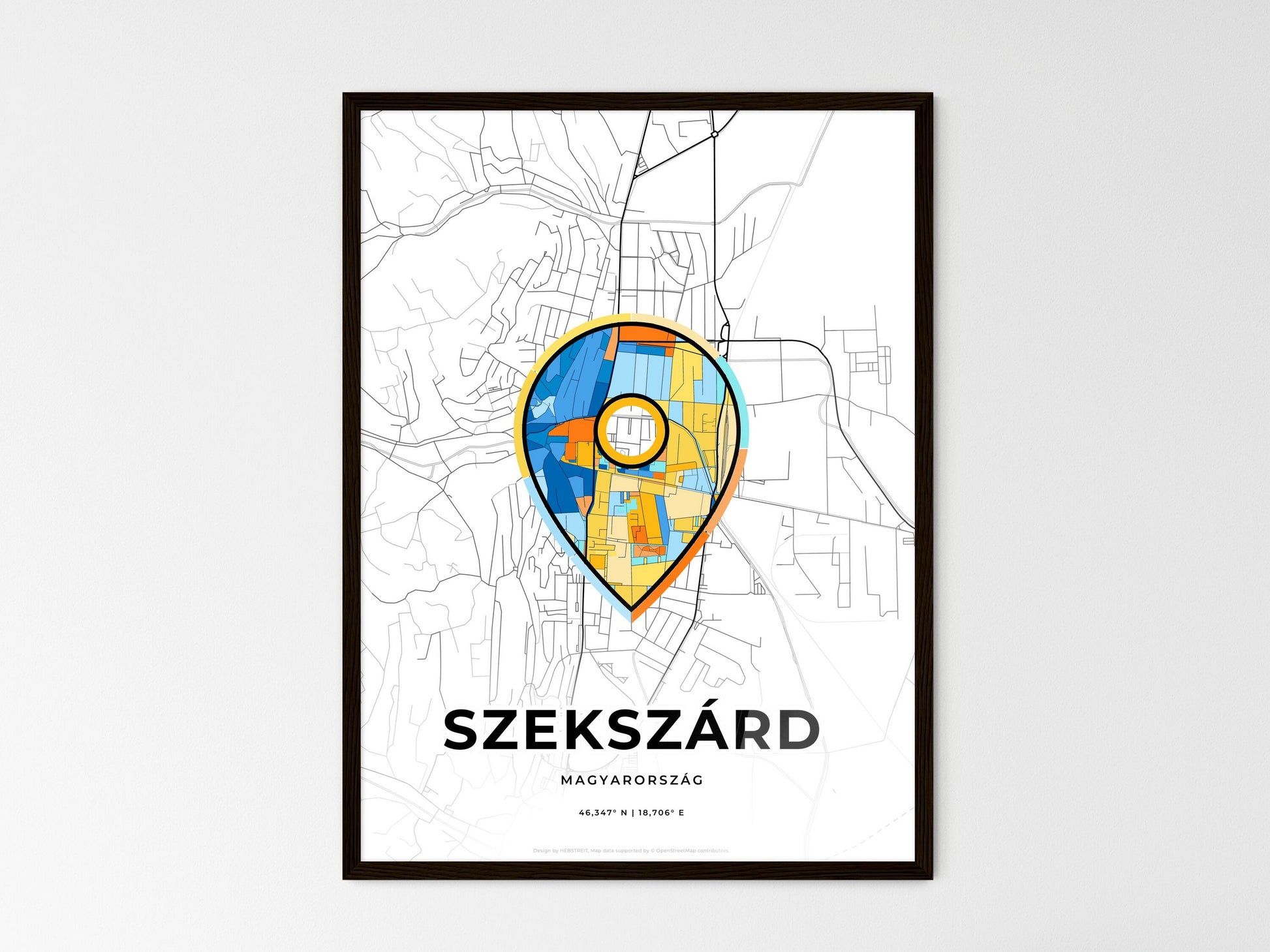 Szekszárd Hungary wedding art map with pointer icon