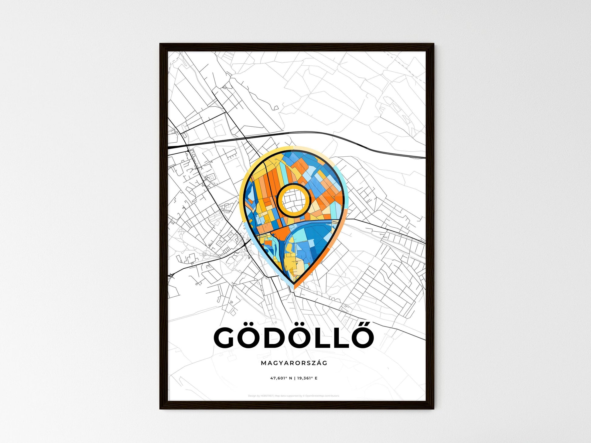 Gödöllő Hungary wedding art map with pointer icon