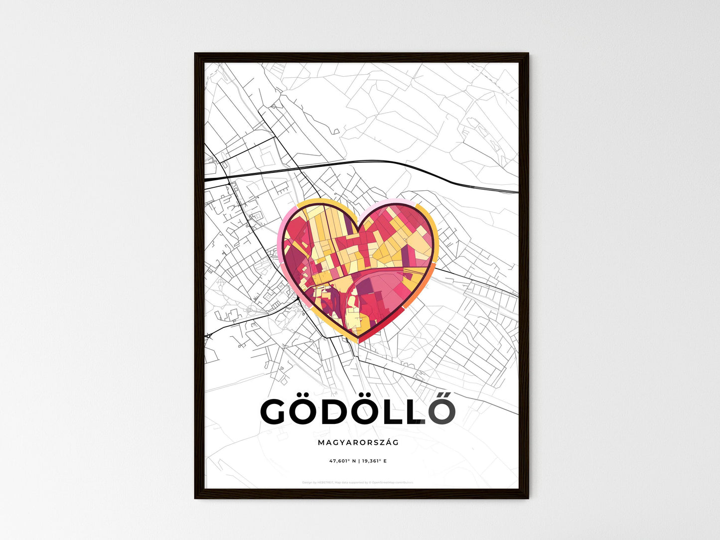 Gödöllő Hungary wedding art map with heart icon
