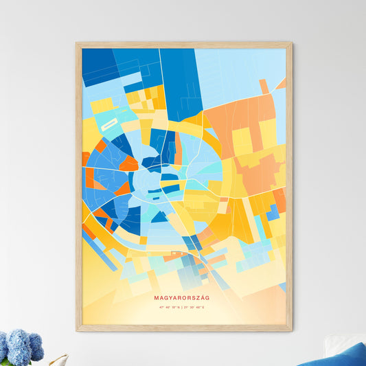 Colorful HAJDÚBÖSZÖRMÉNY HUNGARY Fine Art Map Blue Orange