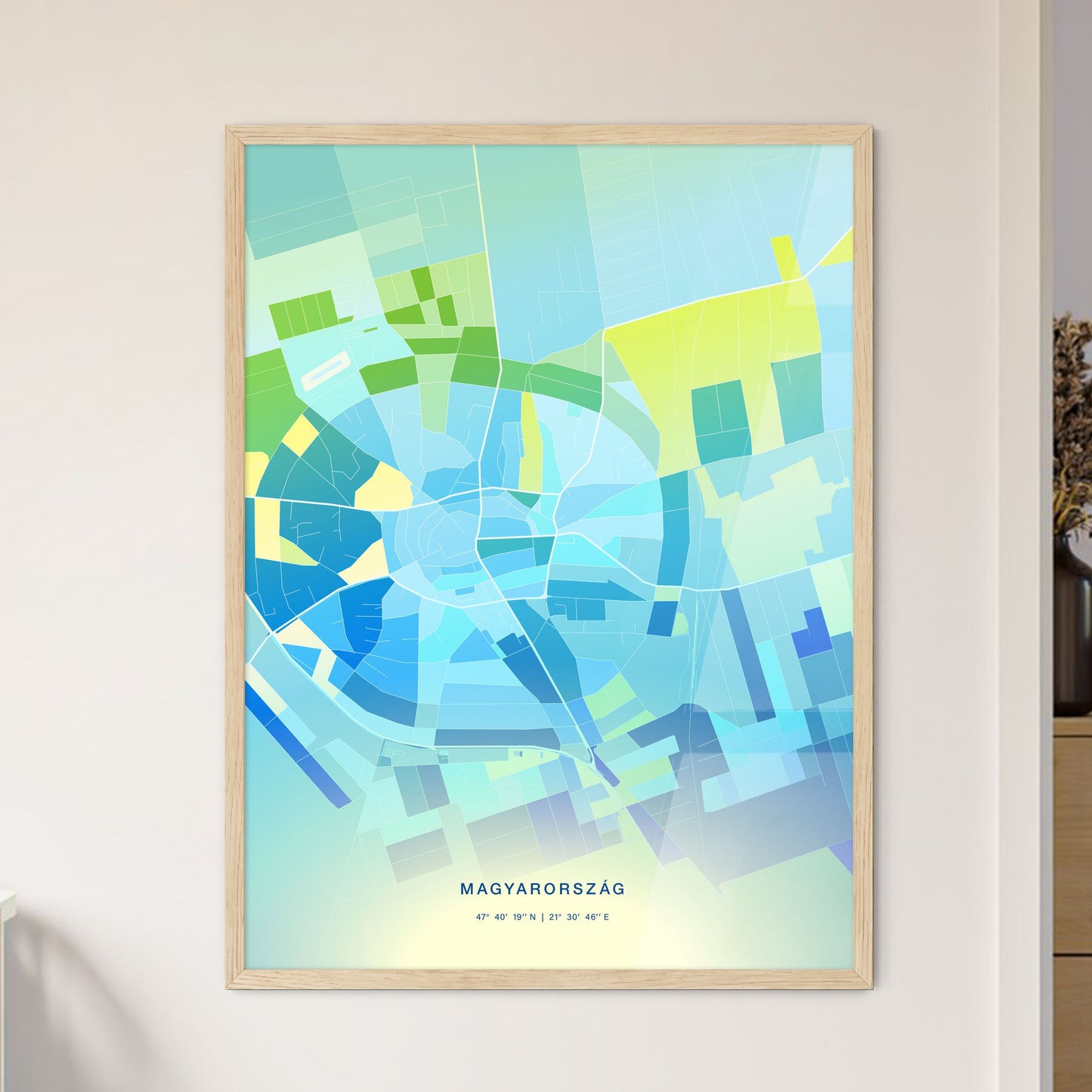 Colorful HAJDÚBÖSZÖRMÉNY HUNGARY Fine Art Map Cool Blue