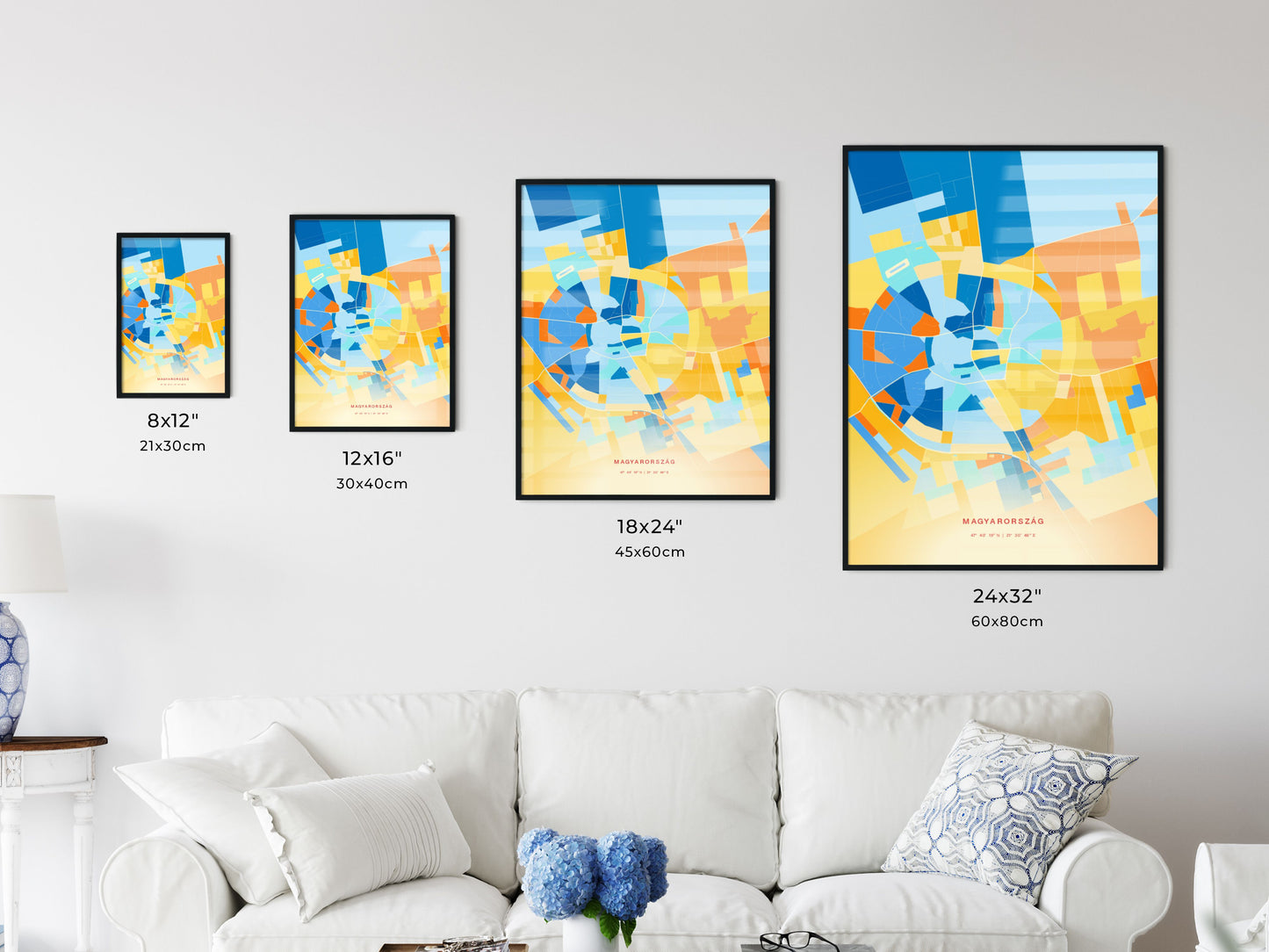 Colorful HAJDÚBÖSZÖRMÉNY HUNGARY Fine Art Map Blue Orange