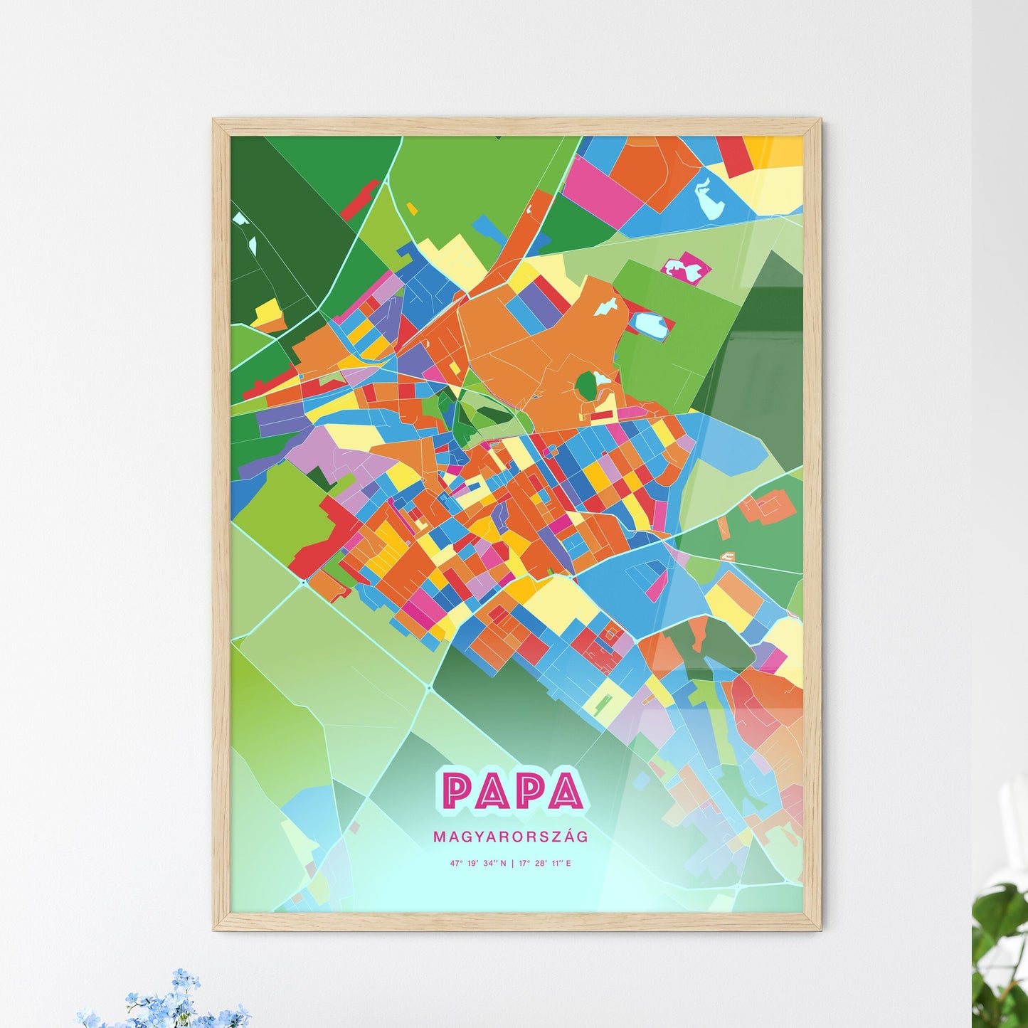 Colorful PÁPA HUNGARY Fine Art Map Crazy Colors
