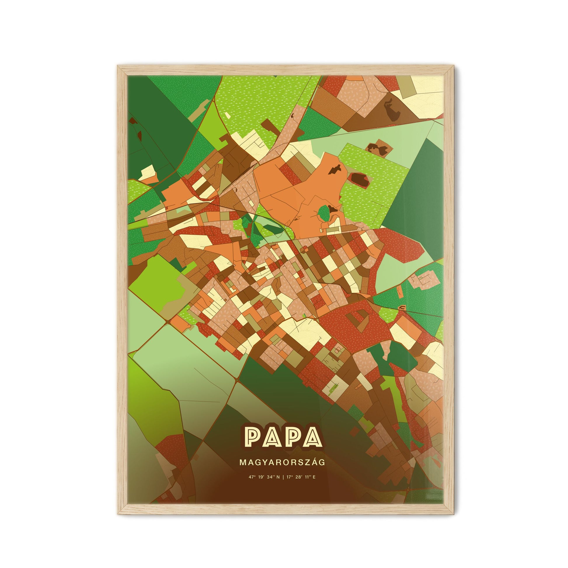 Colorful PÁPA HUNGARY Fine Art Map Farmhouse