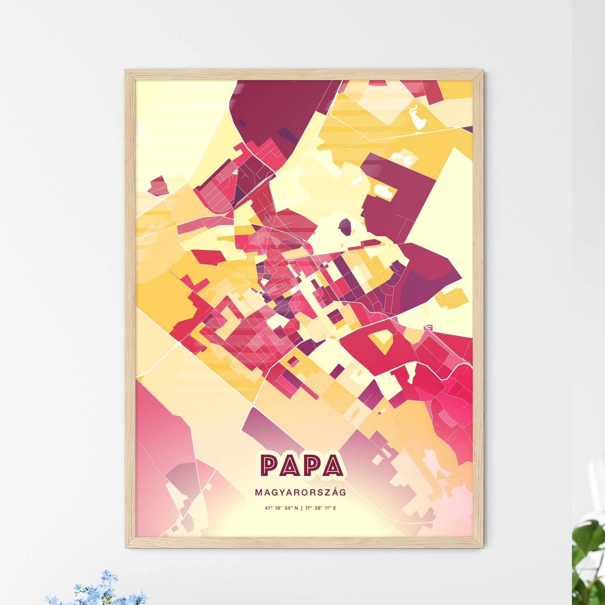 Colorful PÁPA HUNGARY Fine Art Map Hot Red