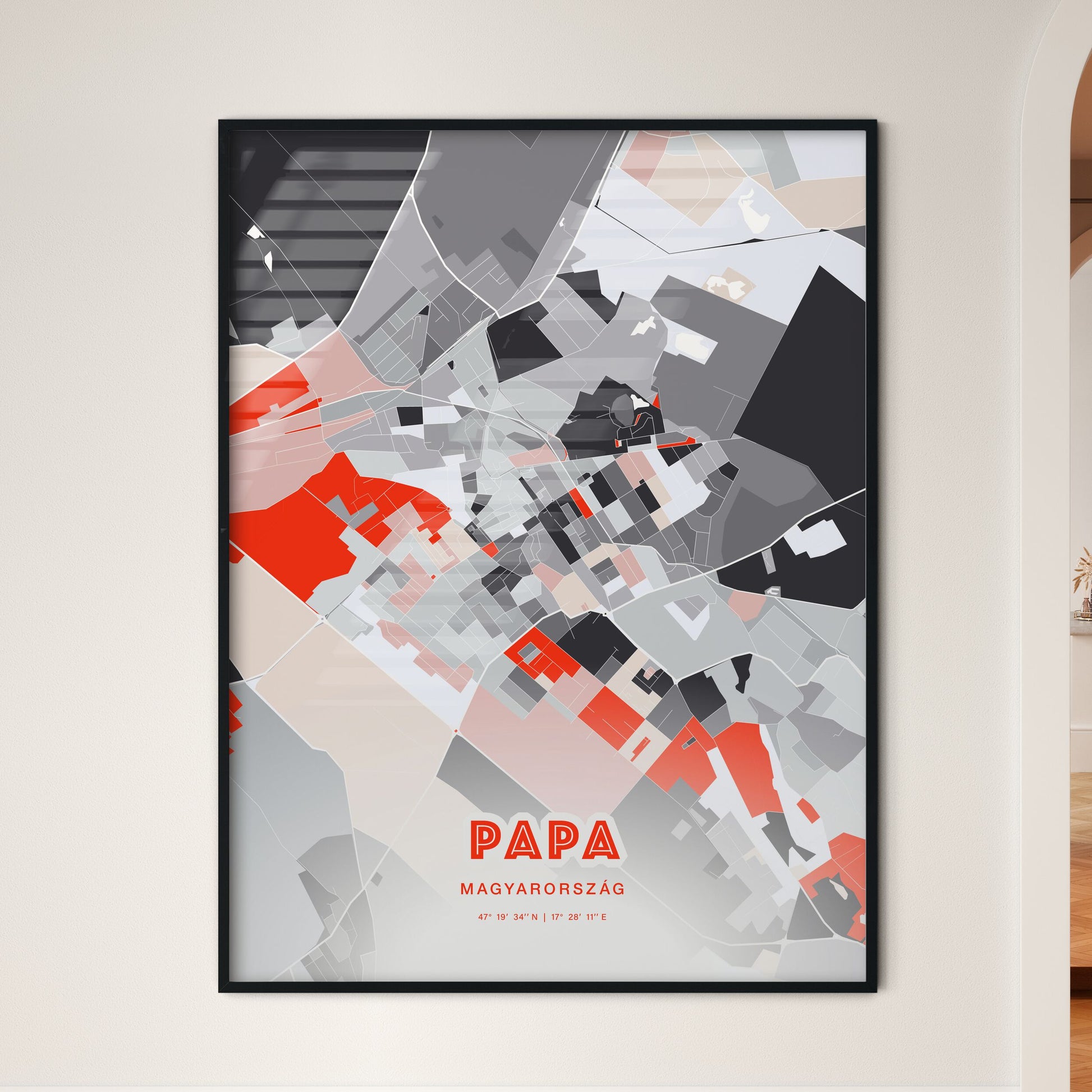 Colorful PÁPA HUNGARY Fine Art Map Modern