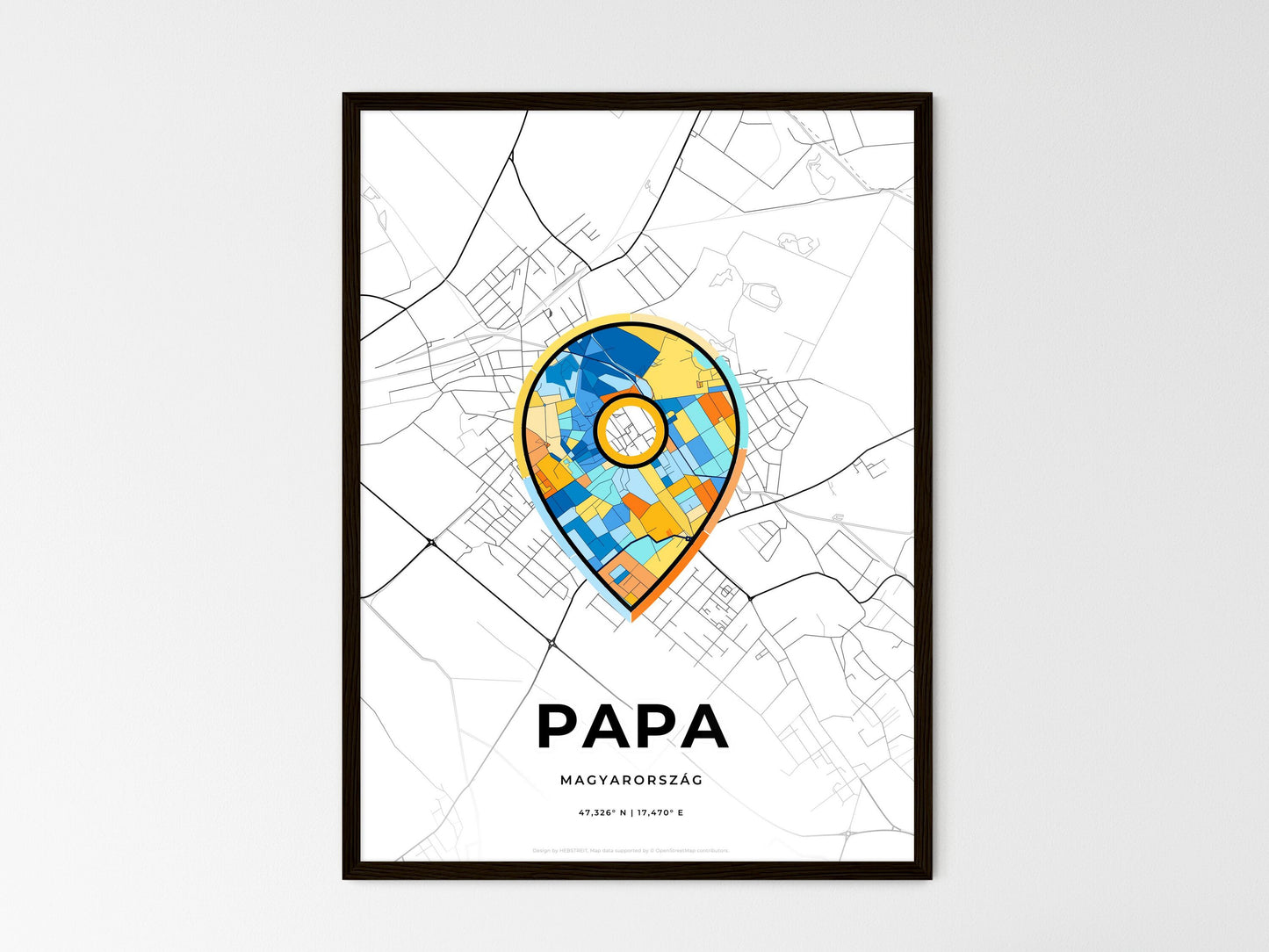 Pápa Hungary wedding art map with pointer icon