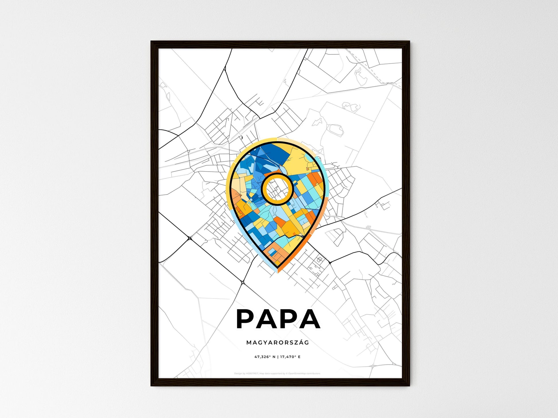 Pápa Hungary wedding art map with pointer icon