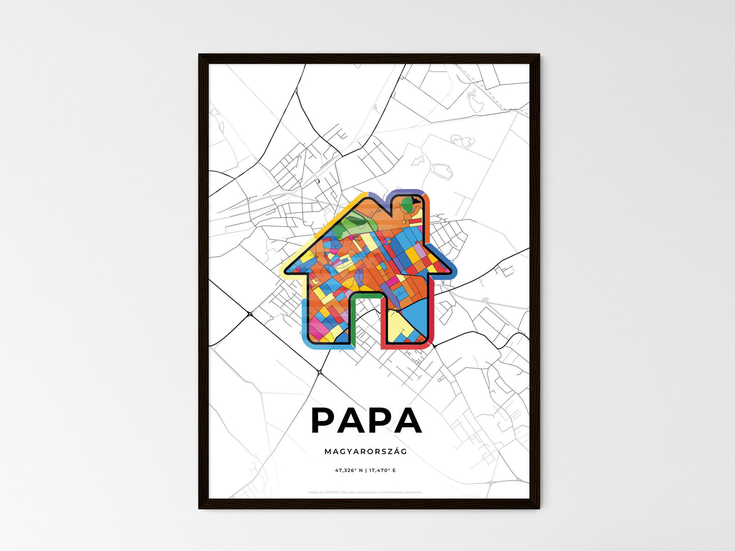 Pápa Hungary wedding art map with home icon