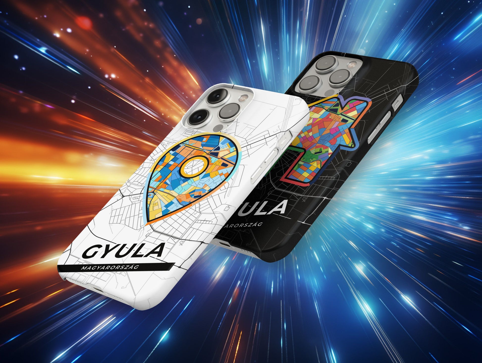 Gyula Hungary slim phone case with colorful icon. Birthday, wedding or housewarming gift. Couple match cases.