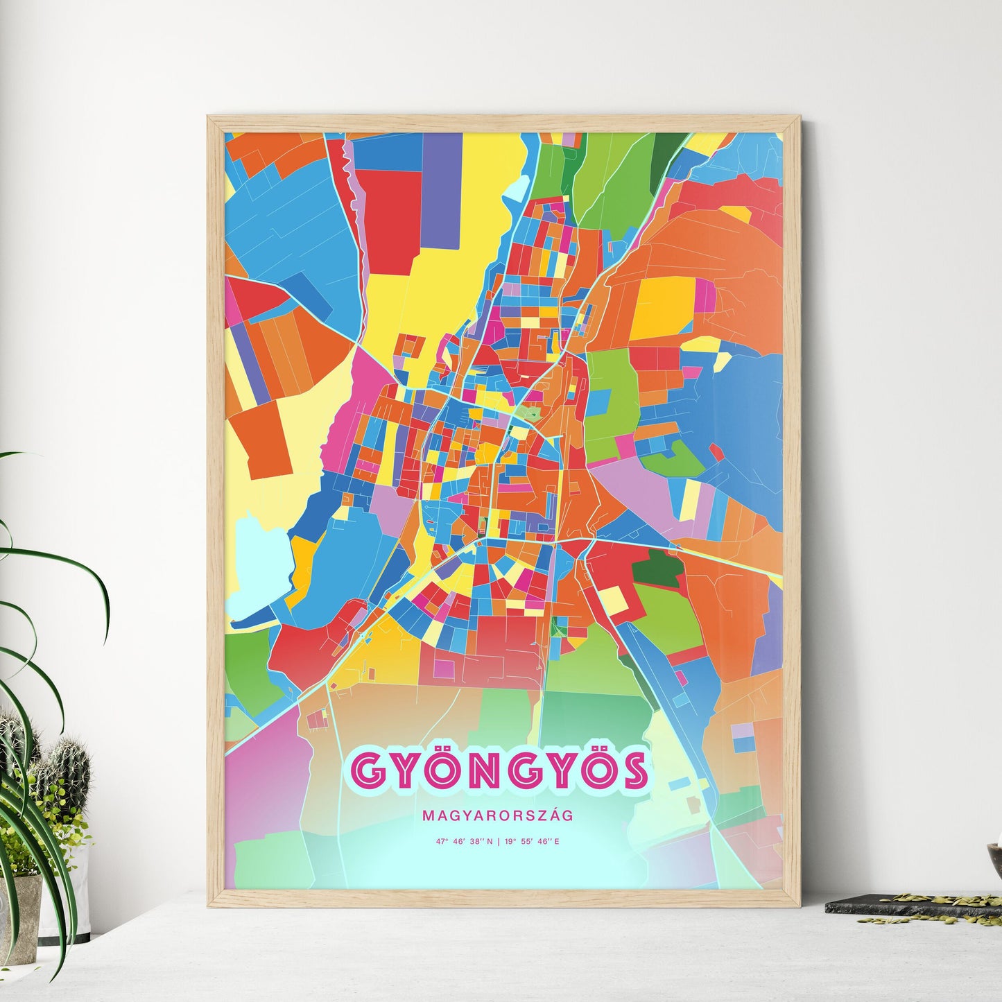 Colorful GYÖNGYÖS HUNGARY Fine Art Map Crazy Colors