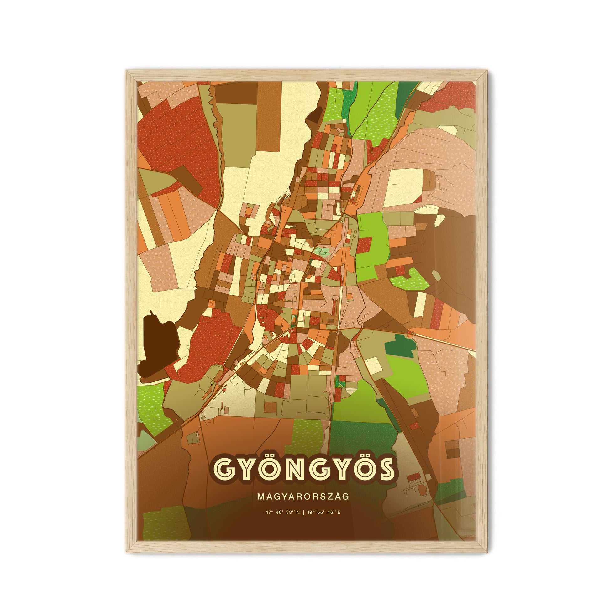 Colorful GYÖNGYÖS HUNGARY Fine Art Map Farmhouse