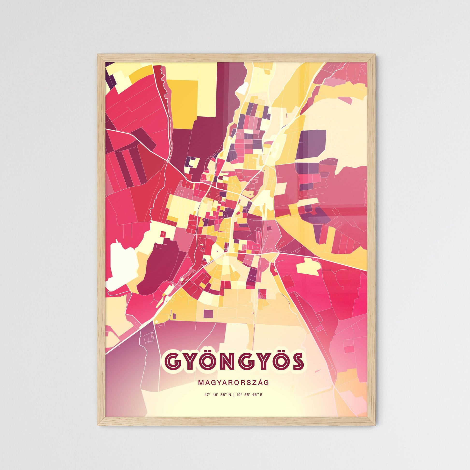 Colorful GYÖNGYÖS HUNGARY Fine Art Map Hot Red